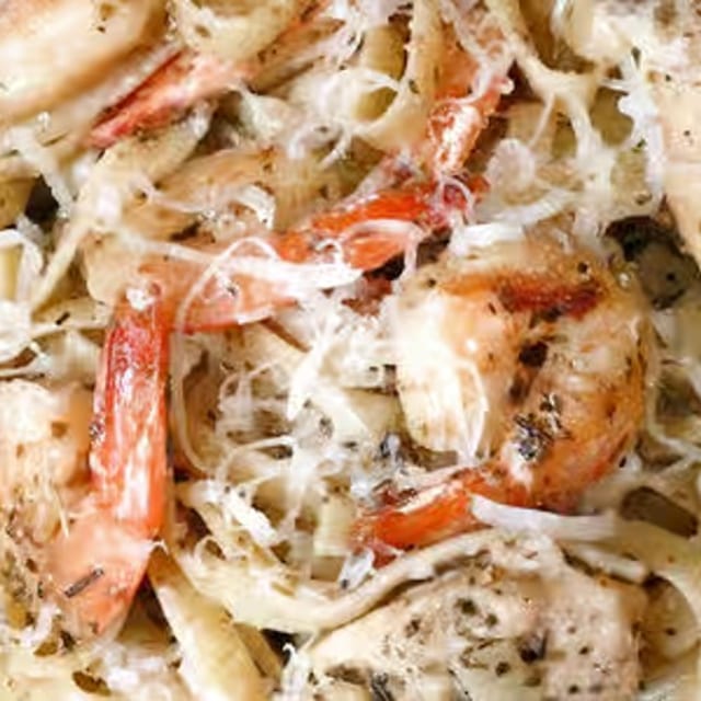 Alfredo Shrimp and Chicken.